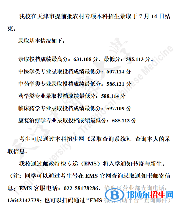2022天津中醫(yī)藥大學(xué)錄取分數(shù)線一覽表（含2020-2021歷年）