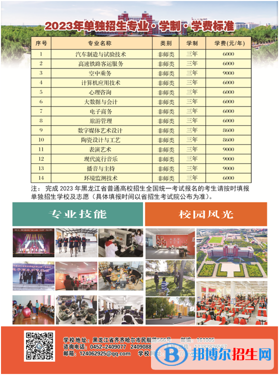 齊齊哈爾高等師范專科學(xué)校單招2023年學(xué)費一覽表