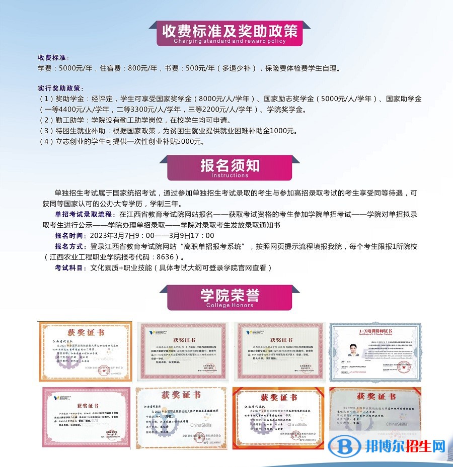 江西農(nóng)業(yè)工程職業(yè)學院單招2023年學費匯總
