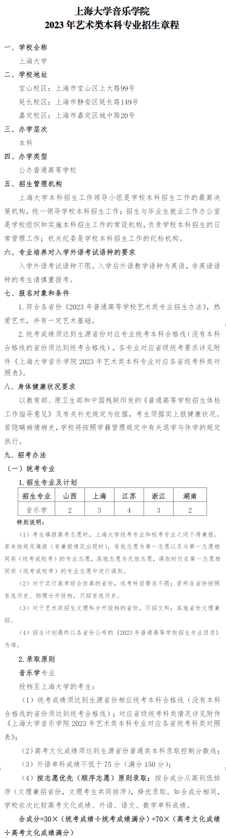 上海大學(xué)音樂學(xué)院藝術(shù)類招生章程2023年