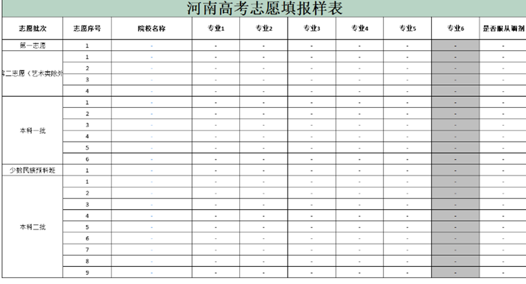 2024河南高考志愿填報(bào)樣表模板 附報(bào)考指南